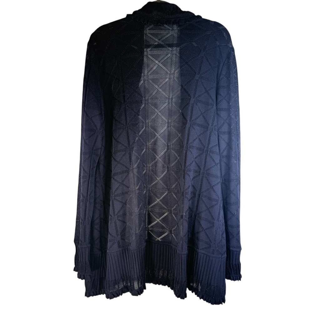 Exclusively Misook Womens Navy Ruffle Cardigan Sweater Top Size 1X - Picture 2 of 5